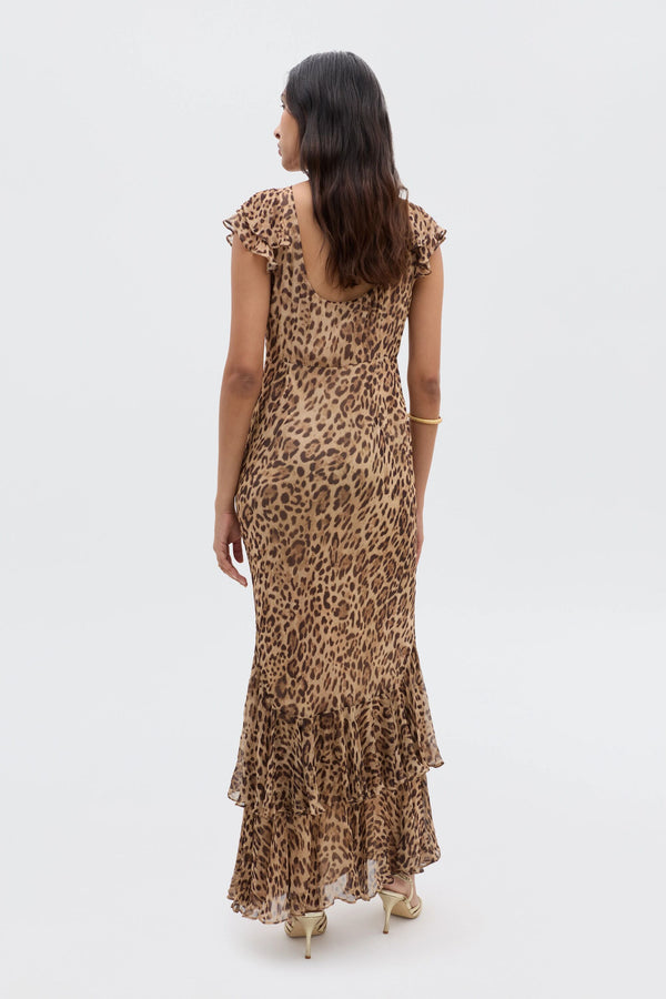 Rixo Ordinia Gown Mila Leopard Brown