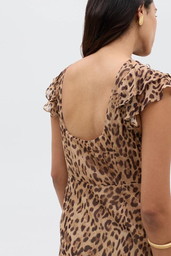 Rixo Ordinia Gown Mila Leopard Brown