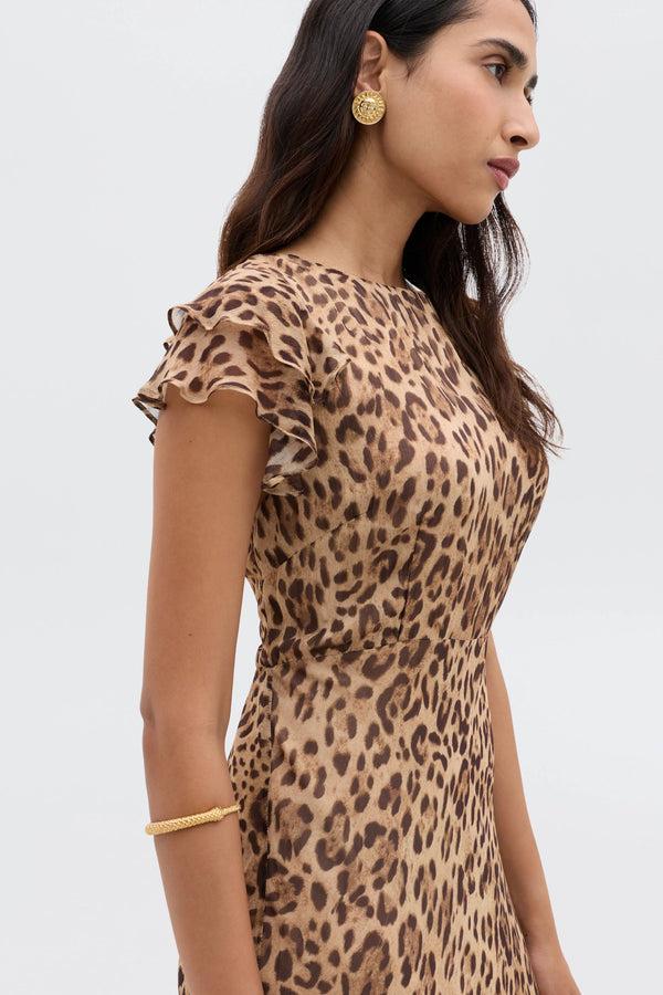 Rixo Ordinia Gown Mila Leopard Brown
