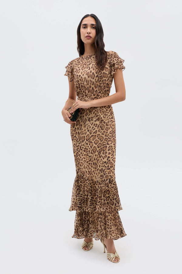 rixo Ordinia Gown Mila Leopard Brown