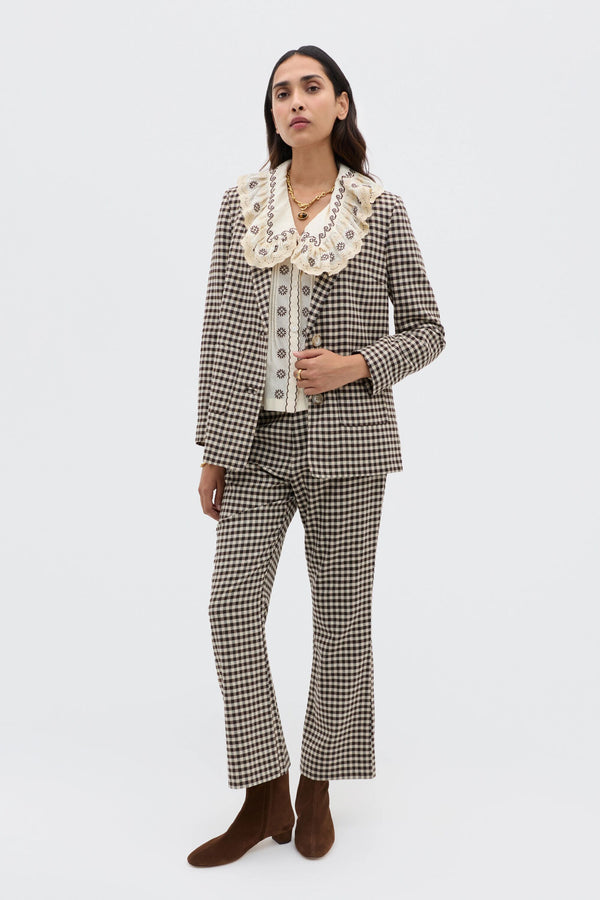 Rixo Percy Cotton Blouse Mila Embroidery Brown