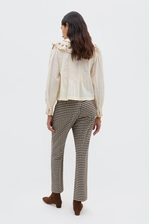 Rixo Percy Cotton Blouse Mila Embroidery Brown