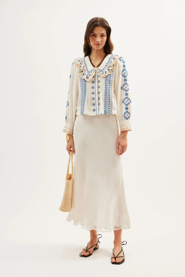 Rixo Percy Cotton Blouse Mila Embroidery Cream