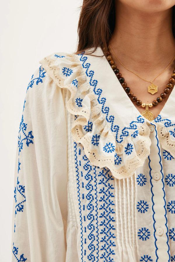 Rixo Percy Cotton Blouse Mila Embroidery Cream