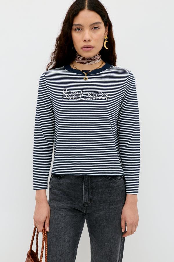 rixo Phaedra Cotton T Shirt Marley Navy