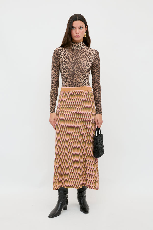 Rixo Polo Bodysuit Leopard Brown