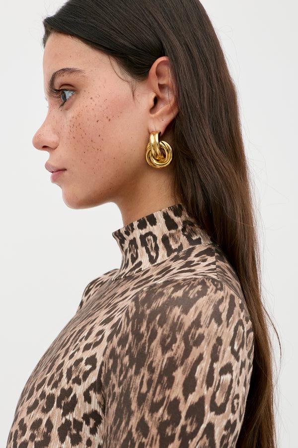 Rixo Polo Bodysuit Leopard Brown