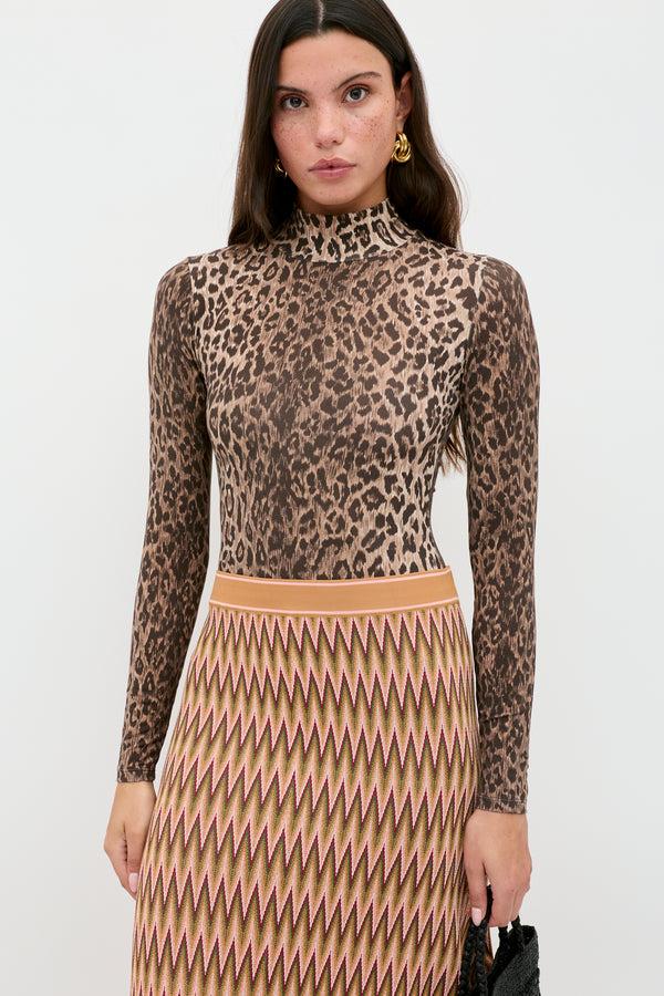 rixo Polo Bodysuit Leopard Brown