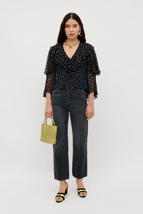 Rixo Ramira Silk Top Starry Night Navy