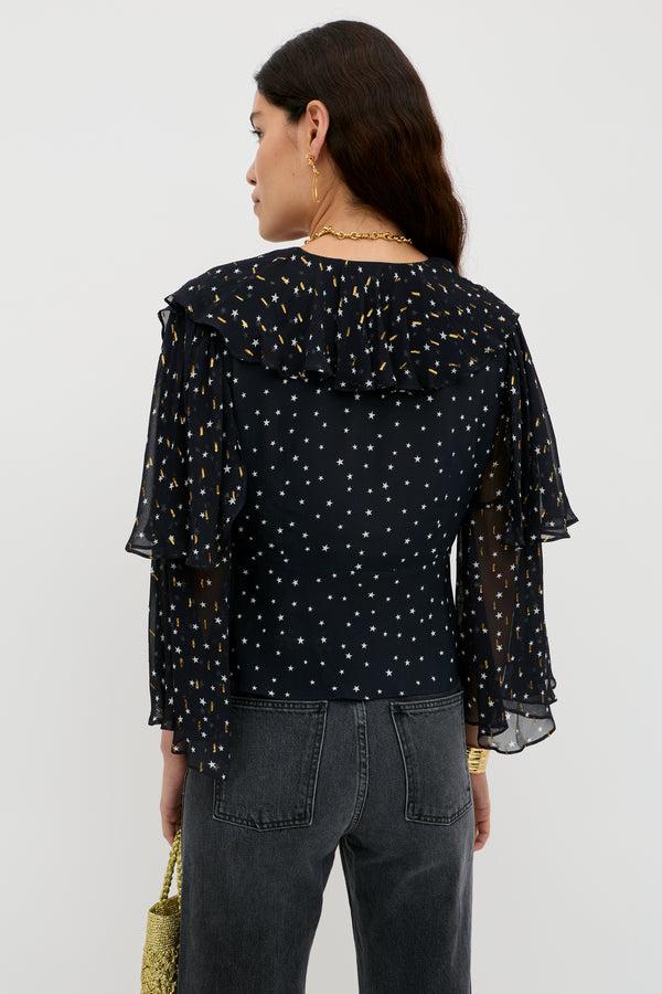 Rixo Ramira Silk Top Starry Night Navy