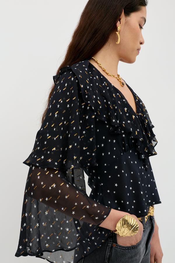 Rixo Ramira Silk Top Starry Night Navy