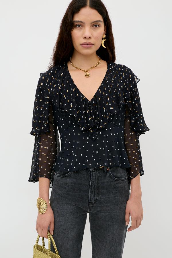 rixo Ramira Silk Top Starry Night Navy