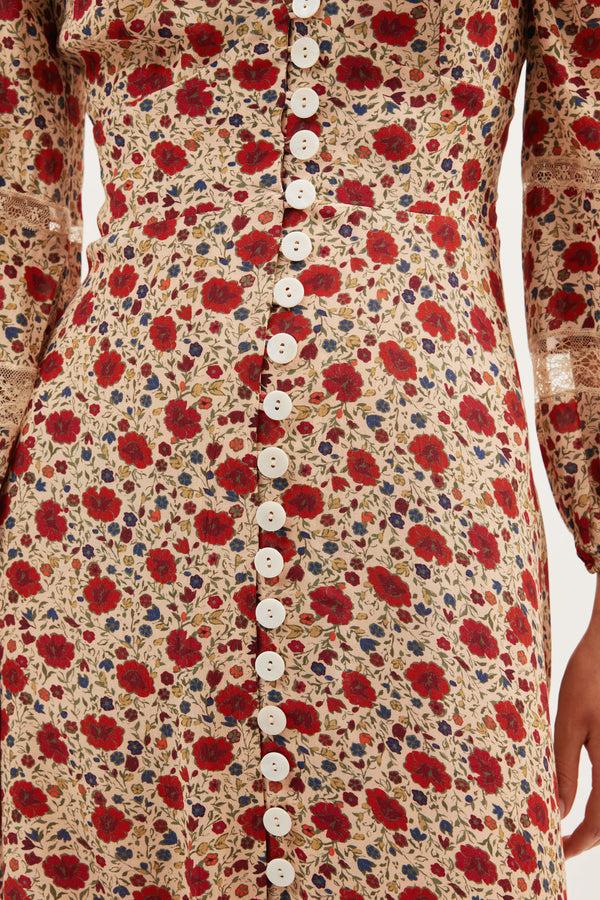 Rixo Raven Midi Dress Eva Floral Cream