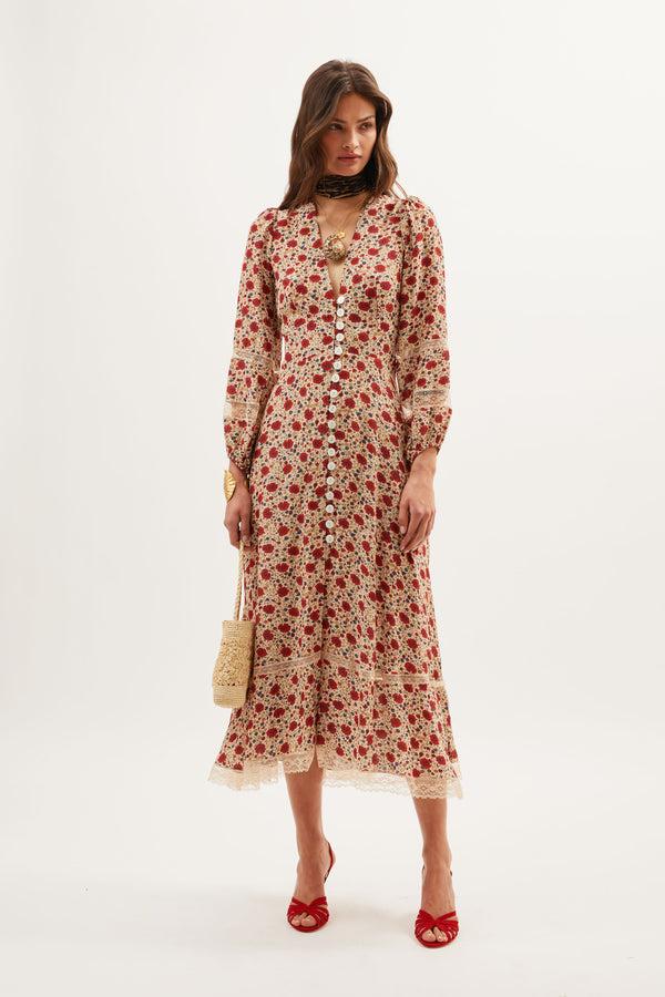 rixo Raven Midi Dress Eva Floral Cream