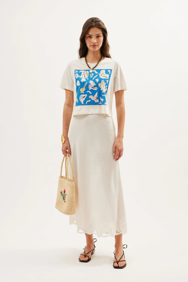 Rixo Ria Cotton T-Shirt Abstract Paint Blue