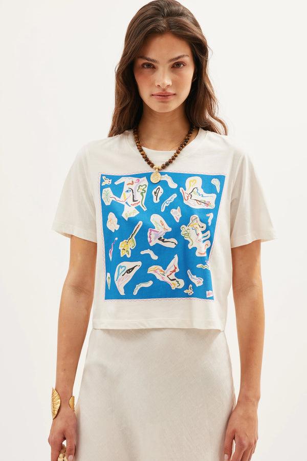 rixo Ria Cotton T-Shirt Abstract Paint Blue