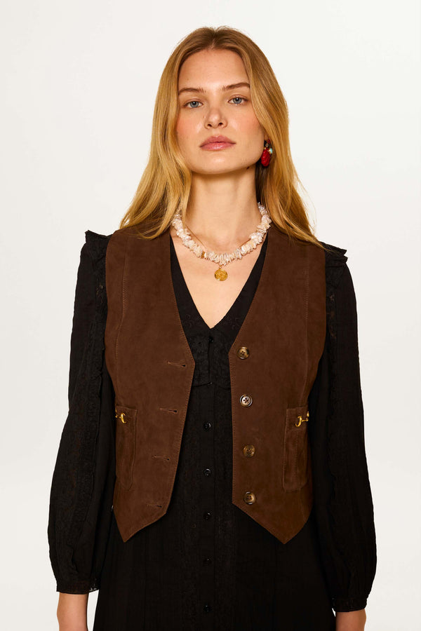 Rixo Rikki Suede Waistcoat Tan
