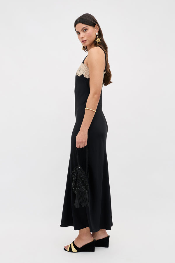 Rixo Rosamarie Satin Dress Black