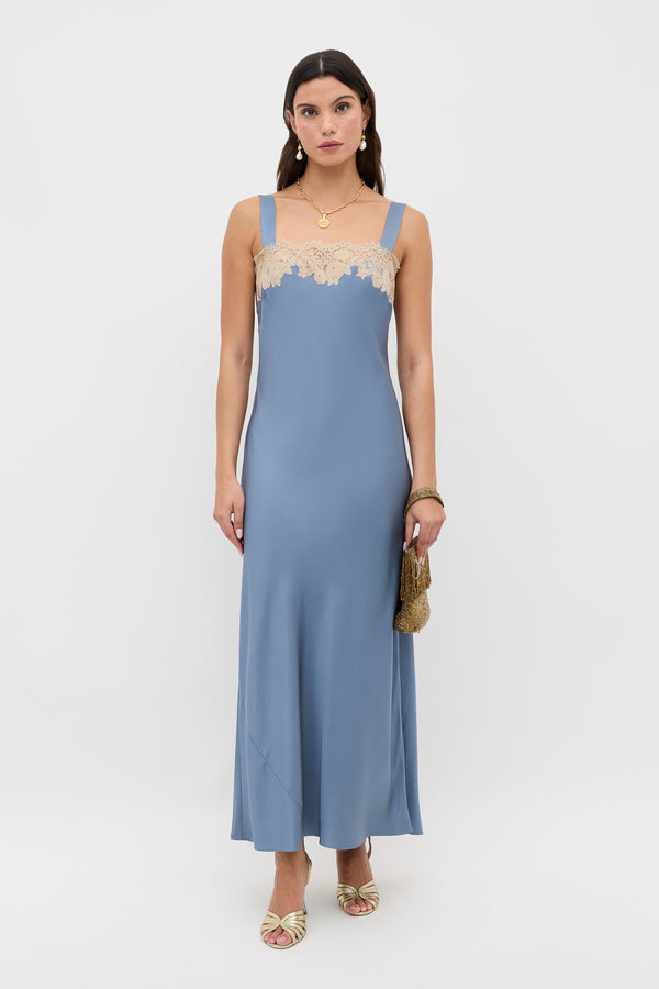 rixo Rosamarie Satin Dress Stone Blue