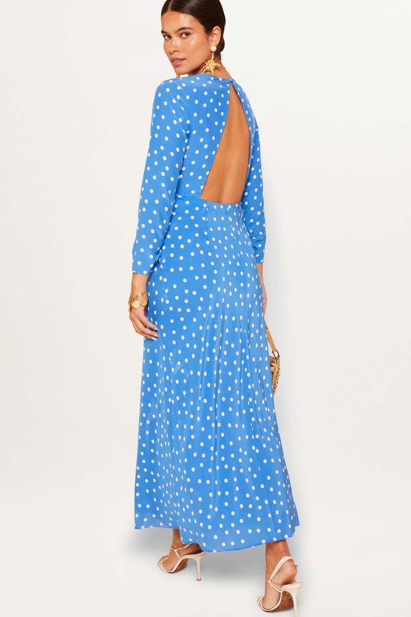 Rixo Rose Midi Dress Bohemia Spot Blue