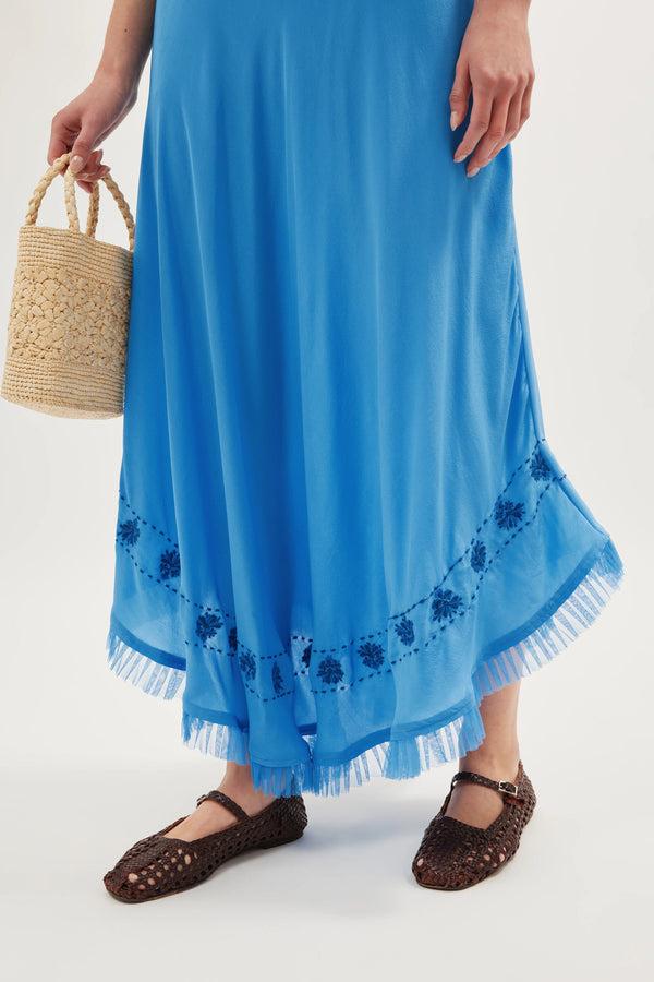 Rixo Rudy Silk Skirt Blue