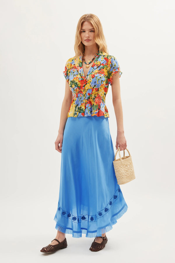 rixo Rudy Silk Skirt Blue