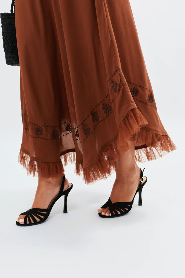 Rixo Rudy Silk Skirt Bronze