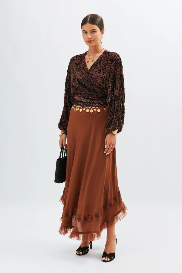 rixo Rudy Silk Skirt Bronze
