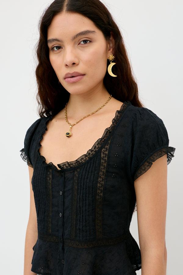 Rixo Sandi Cotton Top Black