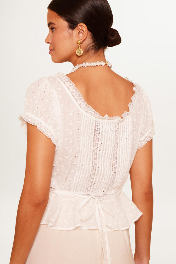 Rixo Sandi Cotton Top Ivory