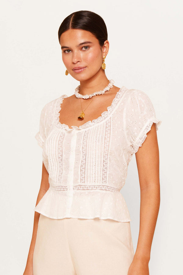 rixo Sandi Cotton Top Ivory