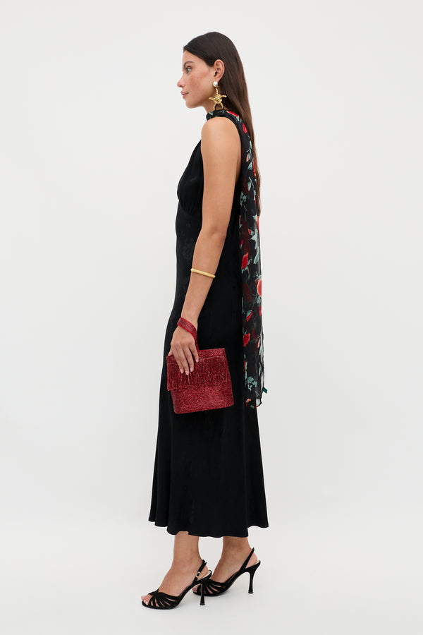 Rixo Sandrine Midi Dress Black Poppy Jacquard