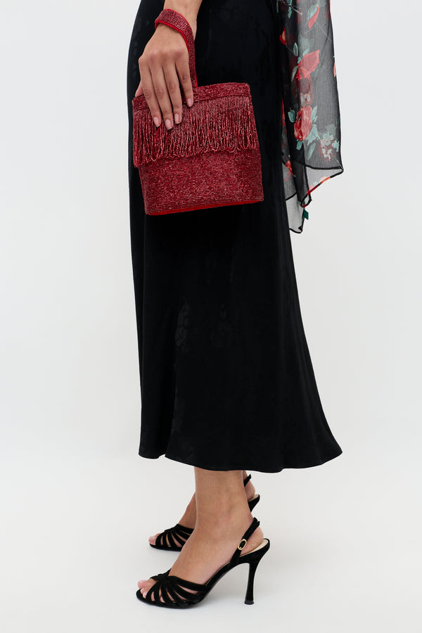 Rixo Sandrine Midi Dress Black Poppy Jacquard