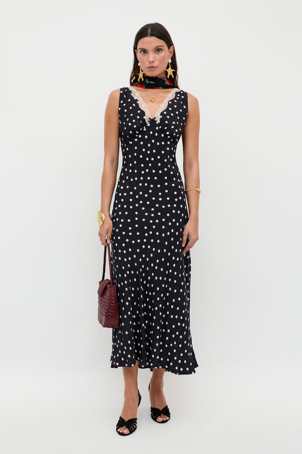 rixo Sandrine Midi Dress Bohemia Spot Deep Navy