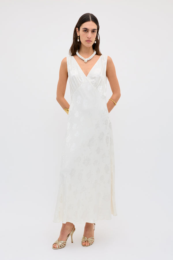 rixo Sandrine Midi Dress Poppy Jacquard Champagne