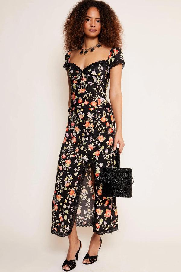 Rixo Sibilla Lace-Trim Skirt Waterblossom Black