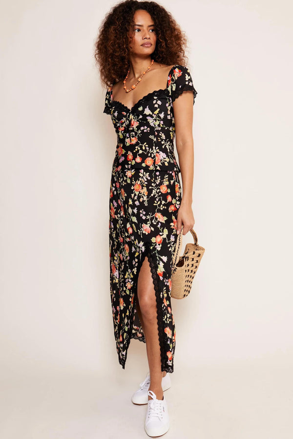 Rixo Sibilla Lace-Trim Skirt Waterblossom Black