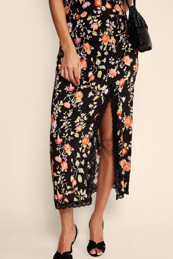 rixo Sibilla Lace-Trim Skirt Waterblossom Black