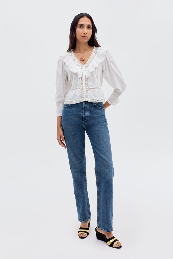 Rixo Solene Cotton Blouse Ivory
