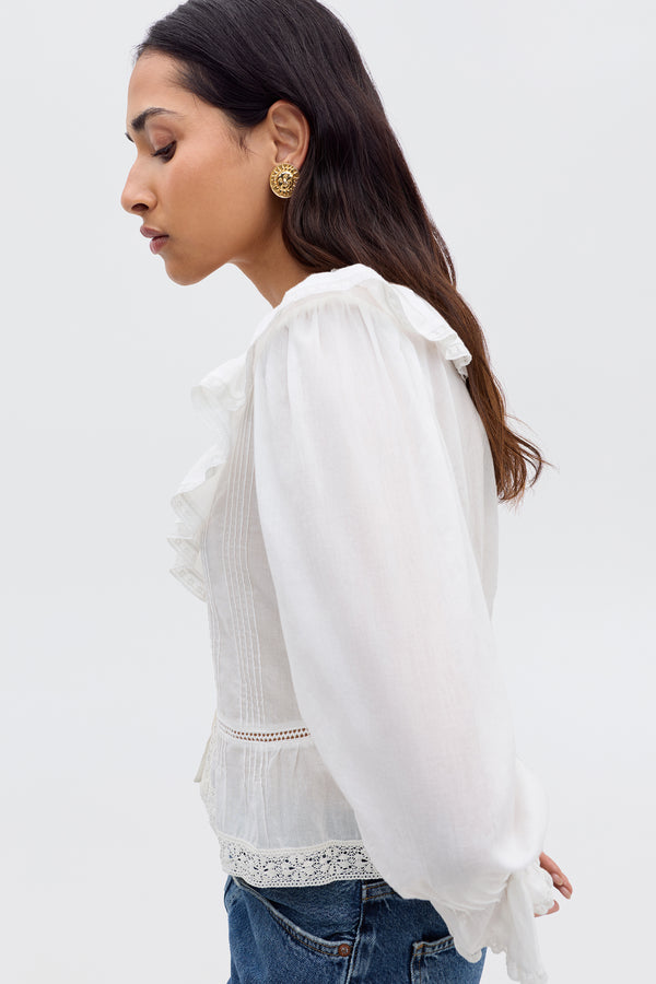 Rixo Solene Cotton Blouse Ivory