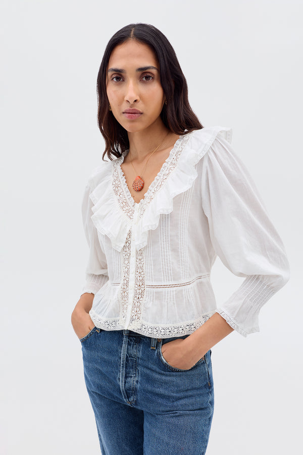 rixo Solene Cotton Blouse Ivory