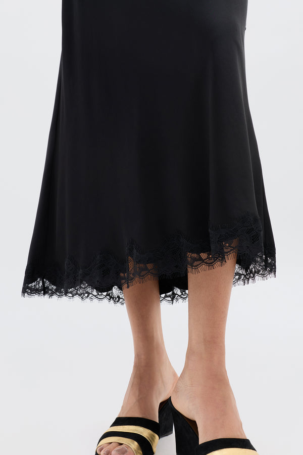 Rixo Stassie Satin Midi Skirt Black