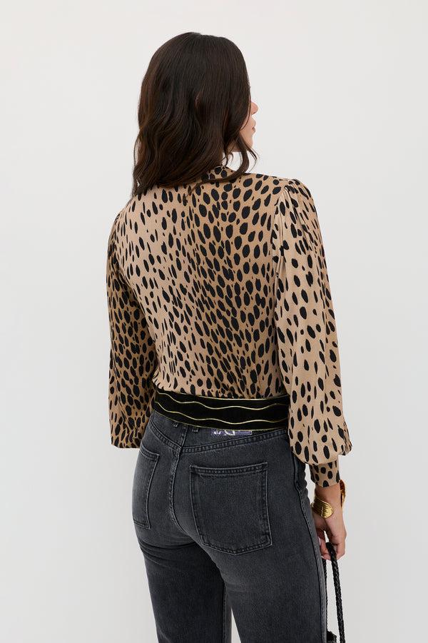 Rixo Suki Jersey Top Antelope Spot Jacquard Black