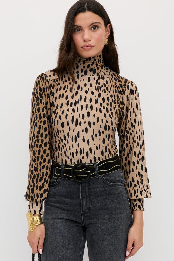 rixo Suki Jersey Top Antelope Spot Jacquard Black