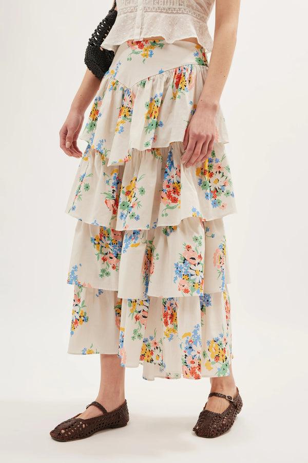 Rixo Taryn Midi Skirt Darcie Vintage Cream