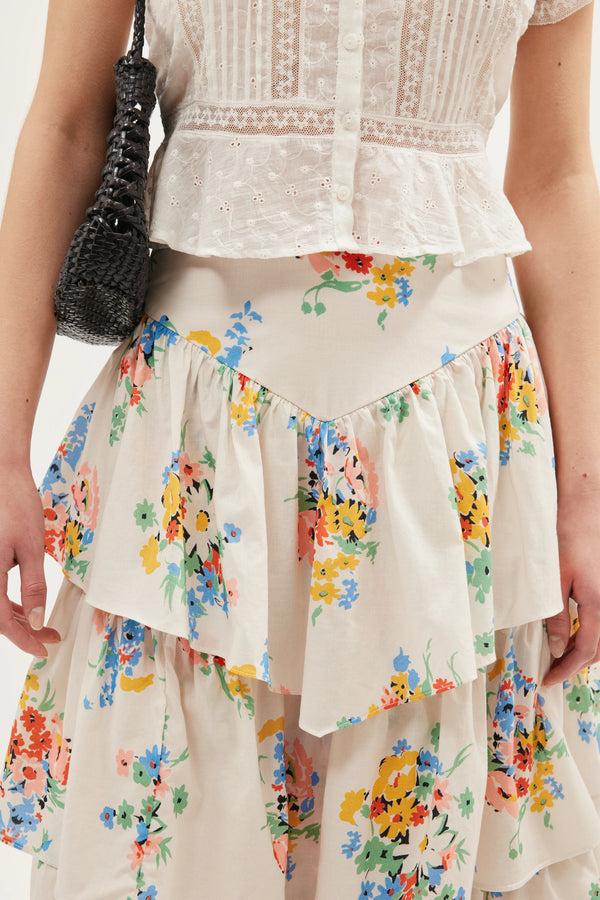 Rixo Taryn Midi Skirt Darcie Vintage Cream