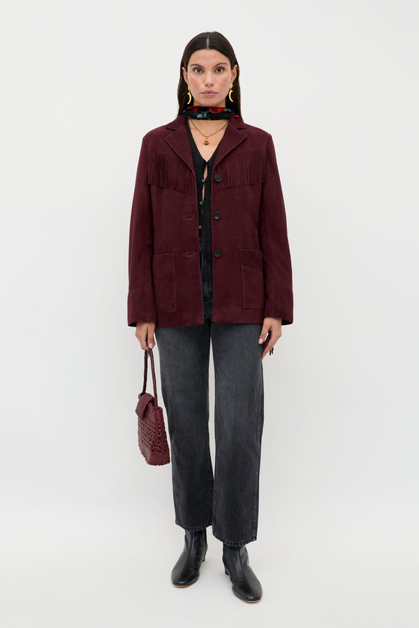 Rixo Teagan Suede Jacket Maroon
