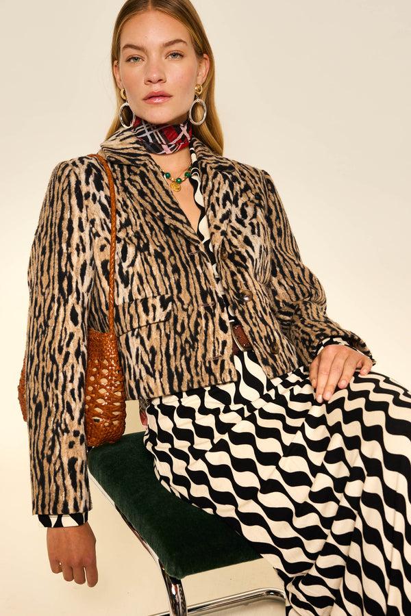 Rixo Tillie Jersey Midi Dress Mono Wave