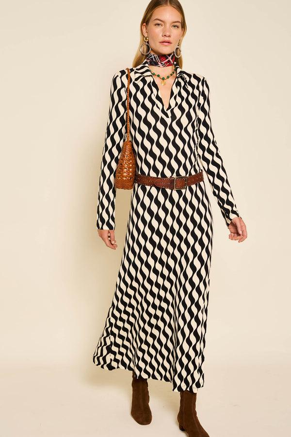 rixo Tillie Jersey Midi Dress Mono Wave