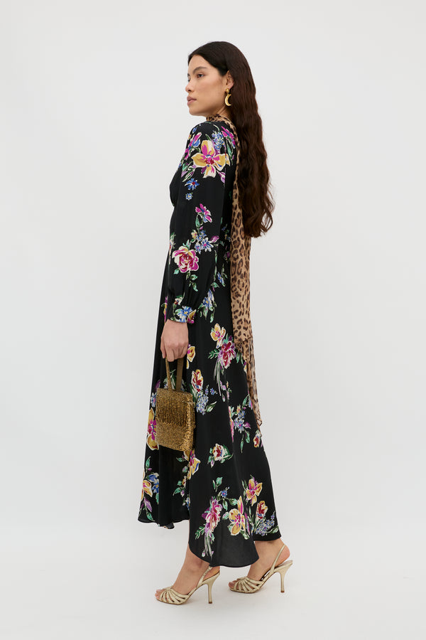 Rixo Trula Midi Dress Vintage Bloom Black